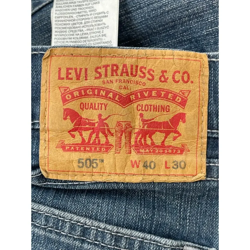 Levis 505 Jeans Mens 40 x 30 Blue Cotton Blend Stretch‎ Straight